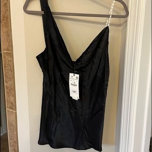 Zara asymmetrical satin top with pearl strap. Size large. New with tags